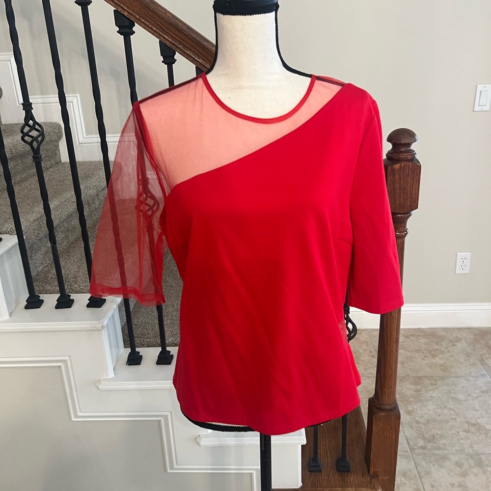 NWT Anthropologie Brand Red Asymmetrical Top